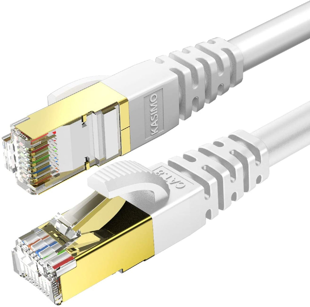 CAT 8 Ethernet Cable 2 FT, Cat8 Internet Cable 40Gbps with RJ45 Gold Plated Connector SFTP, High Speed Gaming LAN Patch Cable, Compatible with Cat5/Cat6/Cat7, White (White, 2FT 1 Pack)