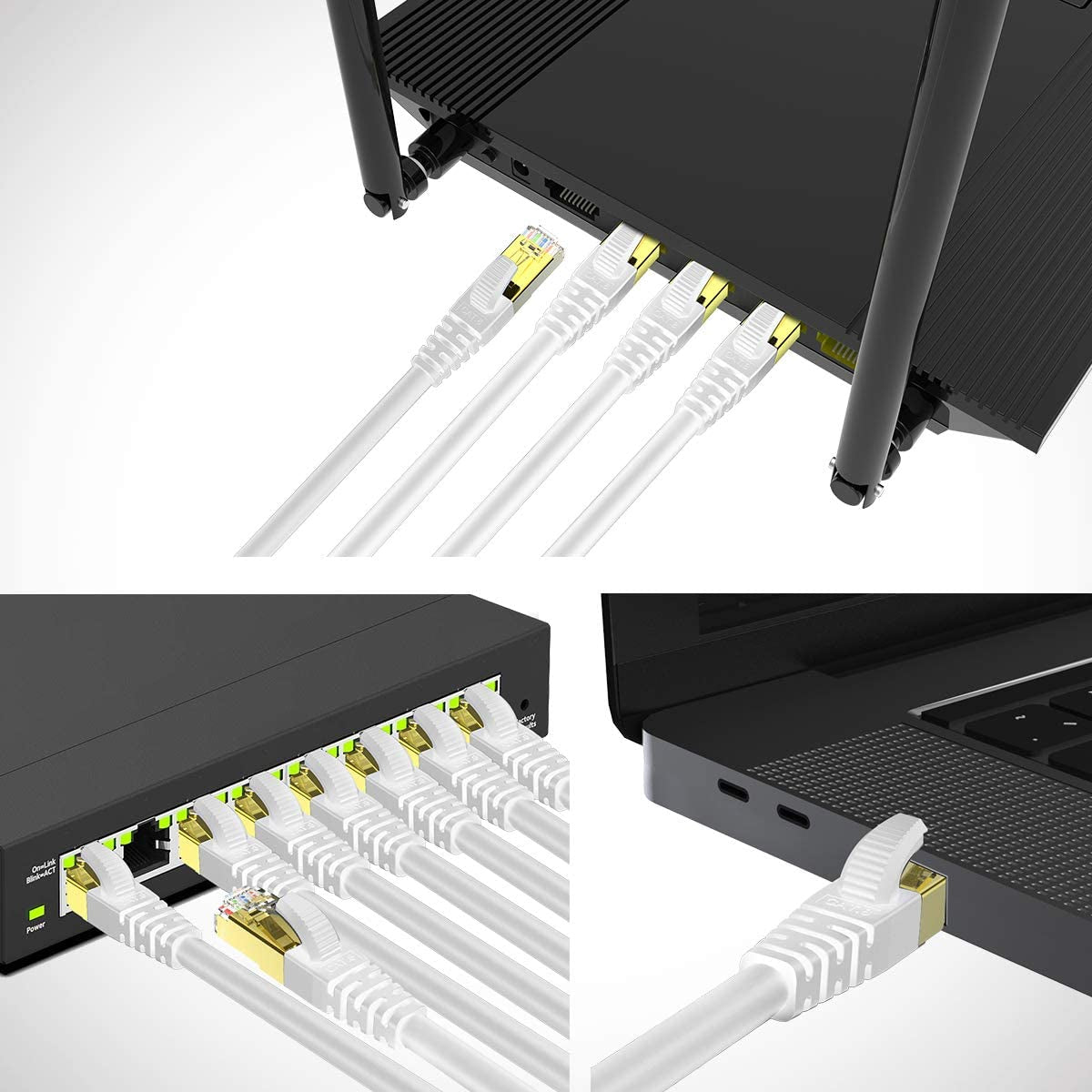 CAT 8 Ethernet Cable 2 FT, Cat8 Internet Cable 40Gbps with RJ45 Gold Plated Connector SFTP, High Speed Gaming LAN Patch Cable, Compatible with Cat5/Cat6/Cat7, White (White, 2FT 1 Pack)
